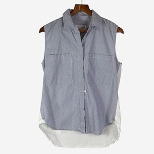 Derek Lam 10 Crosby Blue White Striped Sleeveless Button Front Shirt Size L